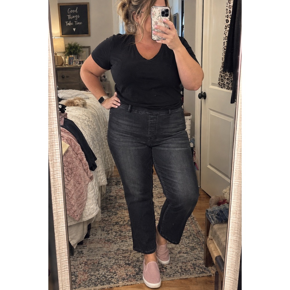 SPANX Pull On Jeans 3X Black Vintage Wash Straight Leg High Rise Ankle
